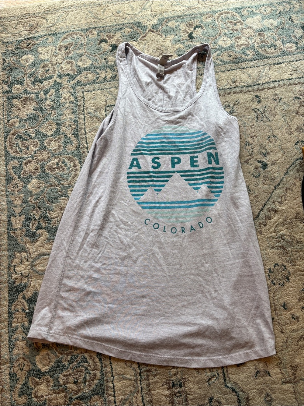 Aspen Graphic Racerback Tank Top - Light Gray with Teal Print